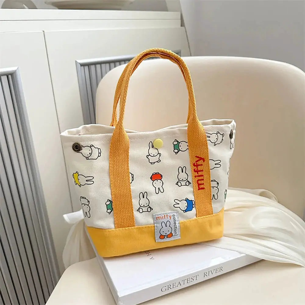 Kawaii Miffy Cute Handbag Cartoon Rabbit Canvas Embroidery Bag Multifunctional Bento Storage For Girls