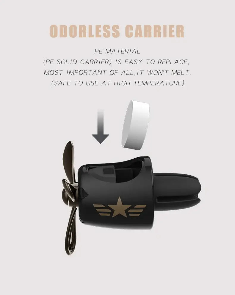 Simples Market odorless plane-pilot bear car air freshener vent clip in black with gold star emblem.