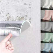 Simples Market 50cm self-adhesive foam wall panel with 3D linen texture; white sample with six color options shown