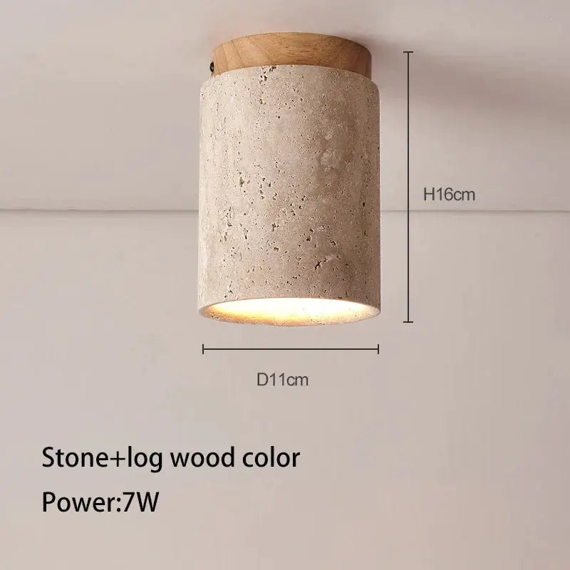 Japanese style LED ceiling lamp, round stone-wood color downlight, surface mounted, 7W, Simples Market