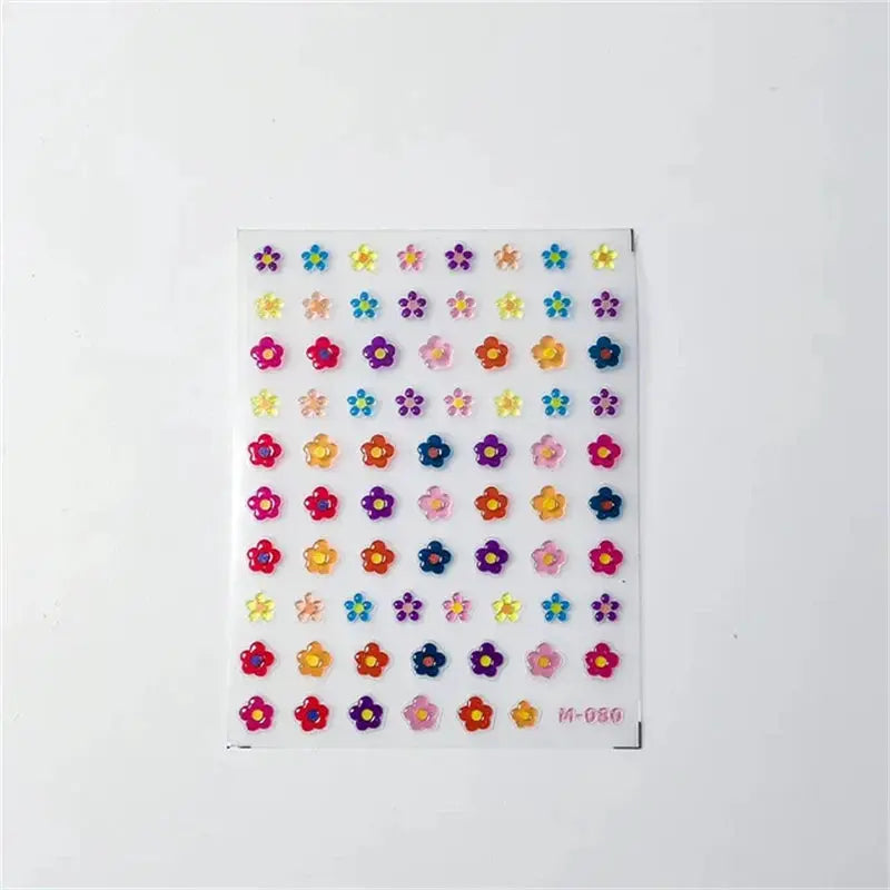 Nail art stickers sheet with colorful flower decals, self-adhesive for DIY manicure, 1 sheet