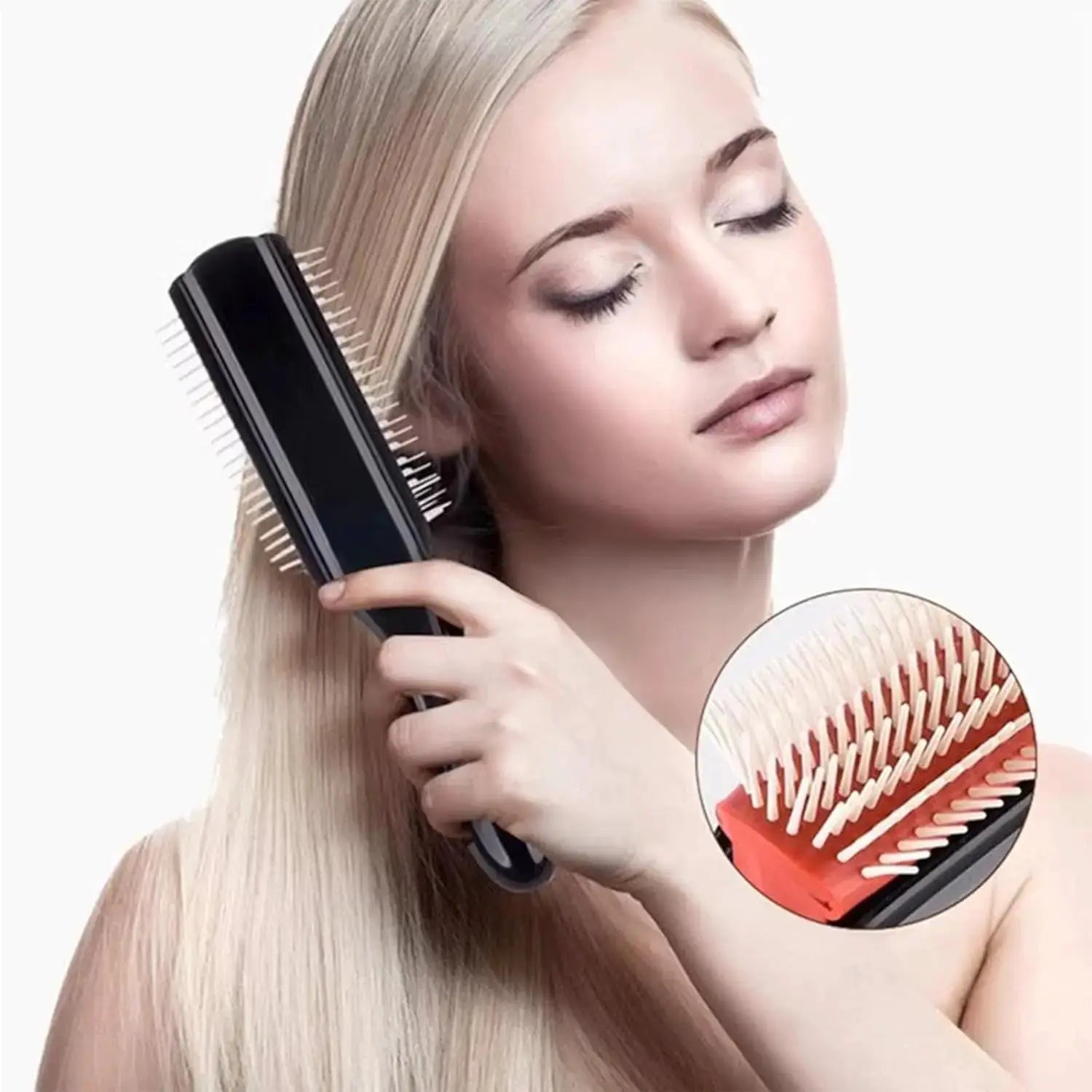 Simples Market 9-Row Cushion Nylon Bristle Hair Brush for detangling wet/dry curly hair, black