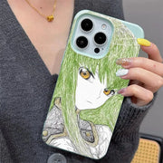 KawaiiCase Anime Sketch Green Haired iPhone Case For 11 Pro Max To 17 Pro Max Clear Half Wrapped Silicone Protection