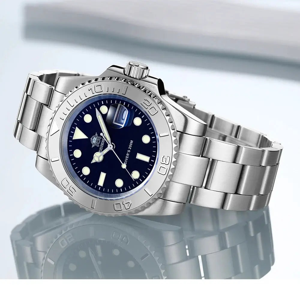 ADDIESIDVE men's stainless steel diver watch with blue dial, 200m water resistance, BGW9 super-luminous markers