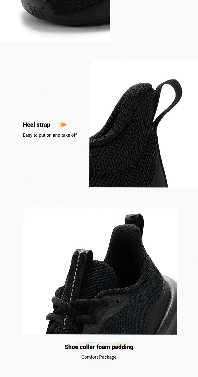 361 Degrees Fengye 5.0 running shoes; black breathable mesh, lightweight with heel strap