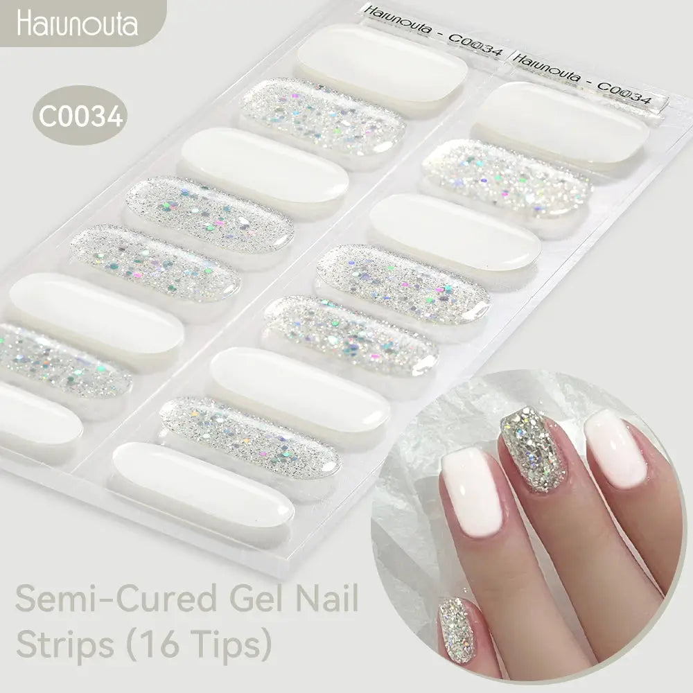 Gel nail strips by Simples Market, gradient aurora glitter design, 16 tips