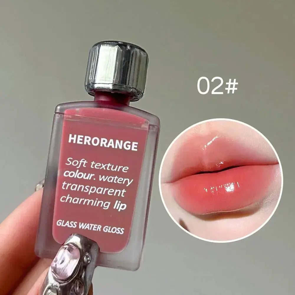 Lightly Glass Water Gloss Herorange Lip Glaze Mirror Shine Moisturizing Plumping Lips Long Lasting Makeup