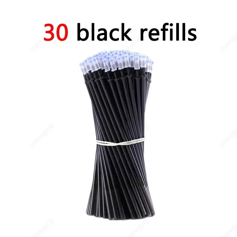 Pen refills bundle: 30 black refills tied with a white string