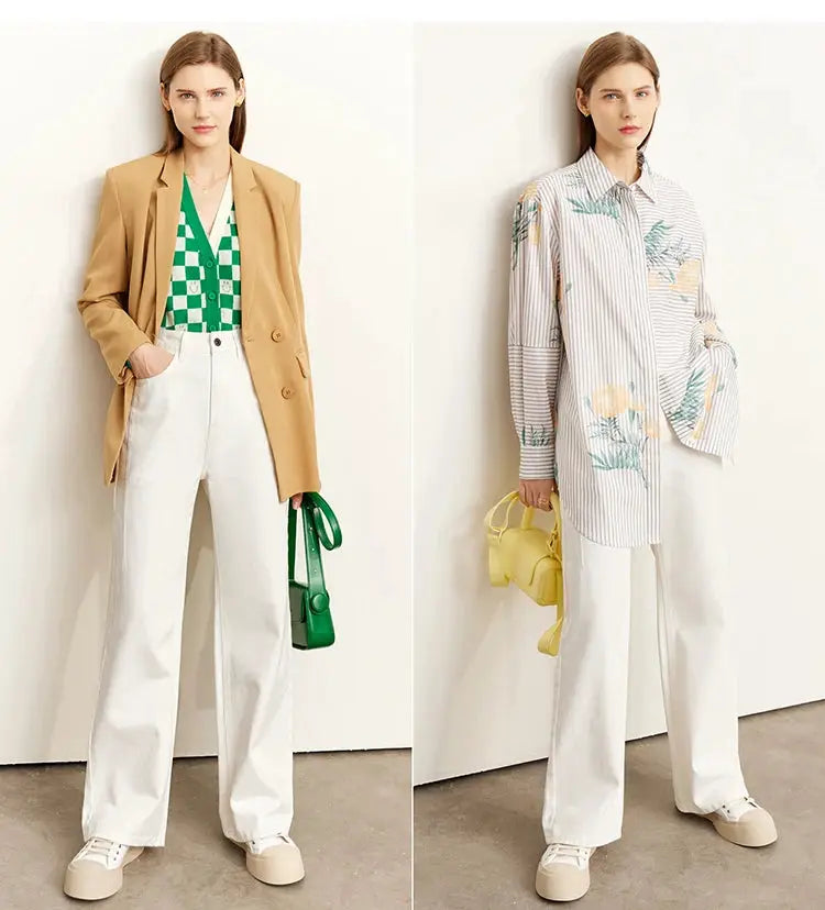 Amii Minimalism Vintage Denim Jeans Women Loose Wide Leg Autumn Pants