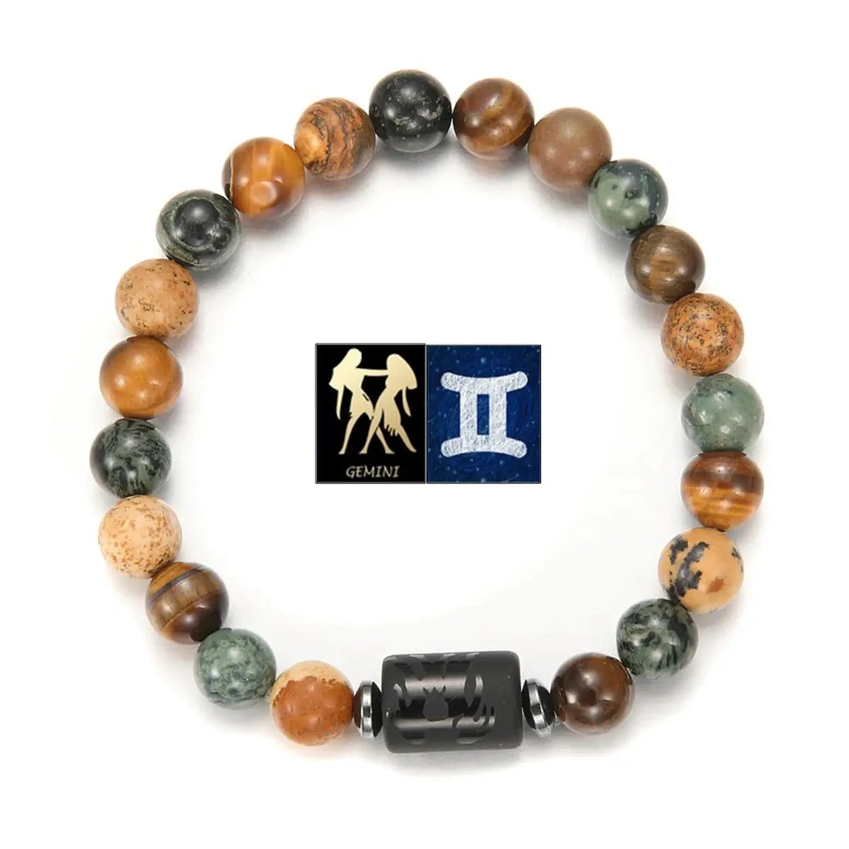 Natural Stone Tiger Eye Picture Jasper Round Beads 12 Constellations Unisex Bracelet