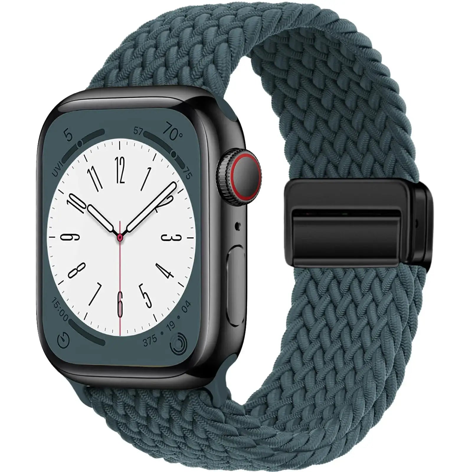 Simples Market braided Apple Watch band, teal blue, magnetic buckle, fits 38-49mm Series SE/7/8/9/Ultra 2.