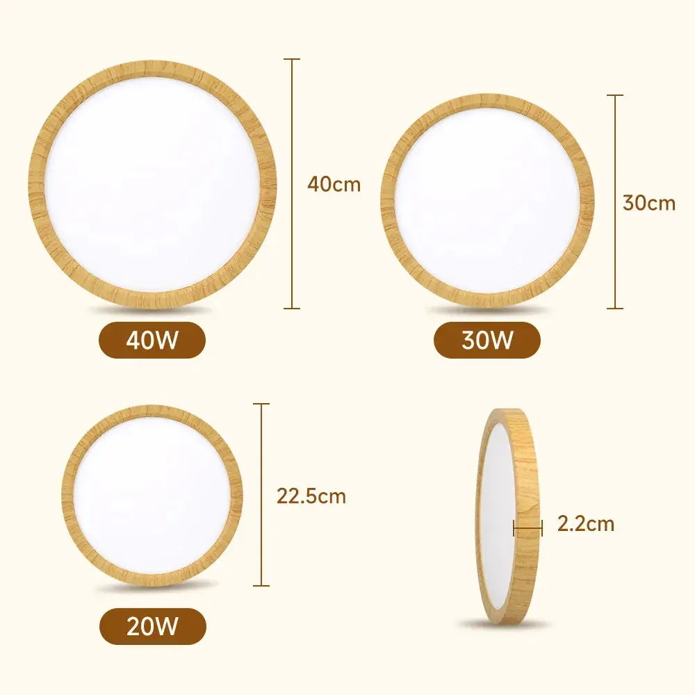 LED ceiling lamp Simples Market, wooden frame, white panel; 3 sizes (20W/22.5cm, 30W/30cm, 40W/40cm), 220V.