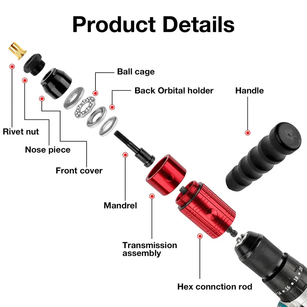 Nut Riveting Tool For Drill M3 To M8 Electric Rivet Nut Gun Converter DIY Quick Riveting Attachment
