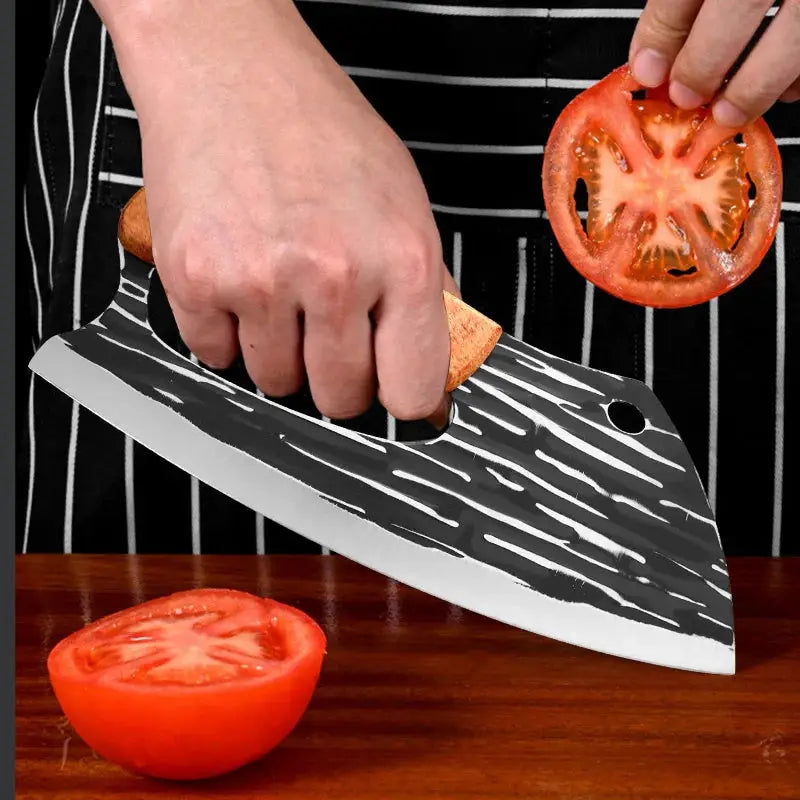 ChefPro Utility Knife Cleaver Stainless Steel Blade With Wooden Handle For Chopping Vegetables And Filleting