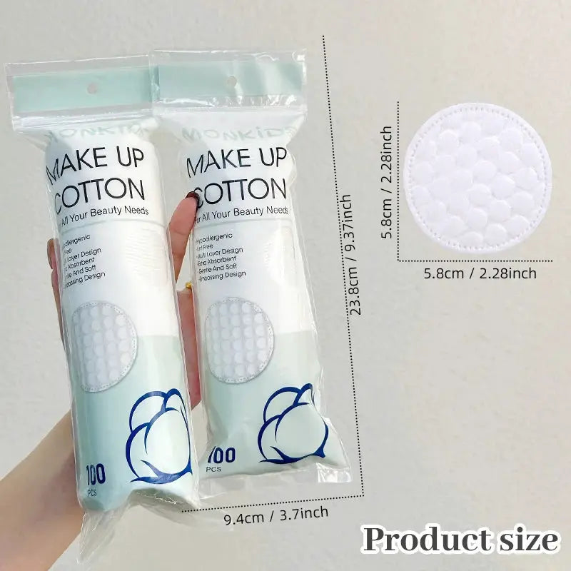 Makeup cotton pads, 200pcs, soft round cotton for daily facial cleansing with double-sided texture, two-pack bundle