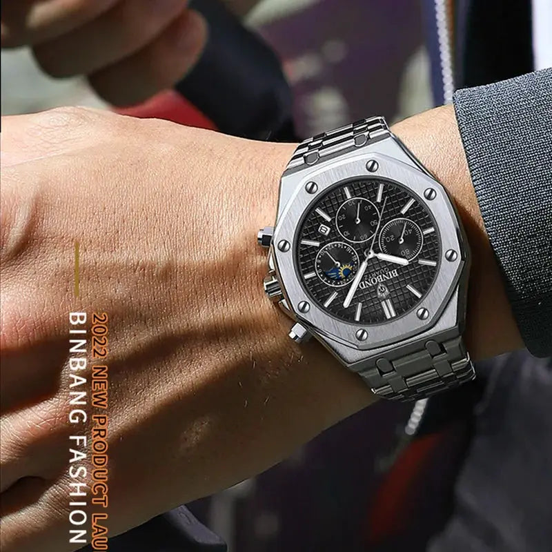 Mens Luxury Quartz Wristwatch With Stainless Steel Band Waterproof Luminous Hands Date For Professional Business Attire