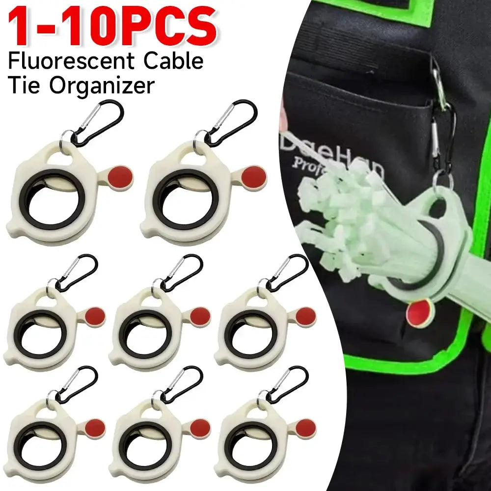 Simples Market cable tie organizer set, white circular holders with black inner rings and red side knobs, 9 pcs