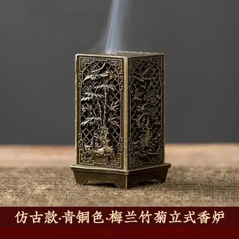 Square Vertical Incense Burner Small Xiangyun Alloy Incense Holder For Indoor Aromatherapy Home Ornament Chinese Plum