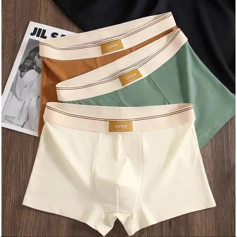 Men's Cotton Boxer Briefs Breathable Comfortable Solid Underwear