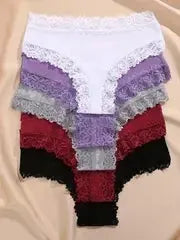 5-piece set of Simples Market women cotton panties with patchwork lace in assorted colors, sizes S-XL