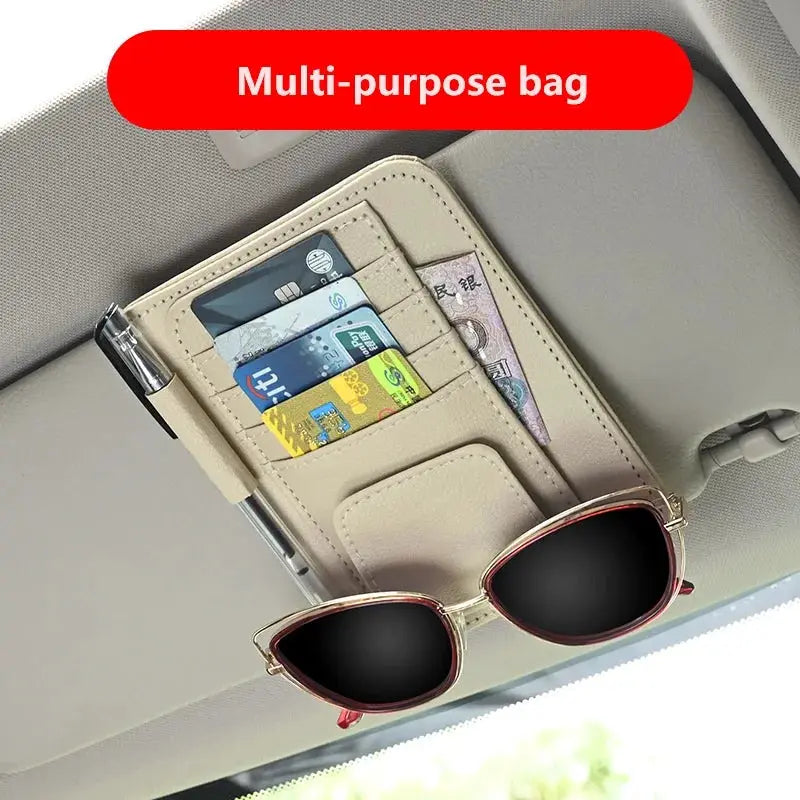 Simples Market multi-functional car sun-visor organizer with card slots and sunglasses clip
