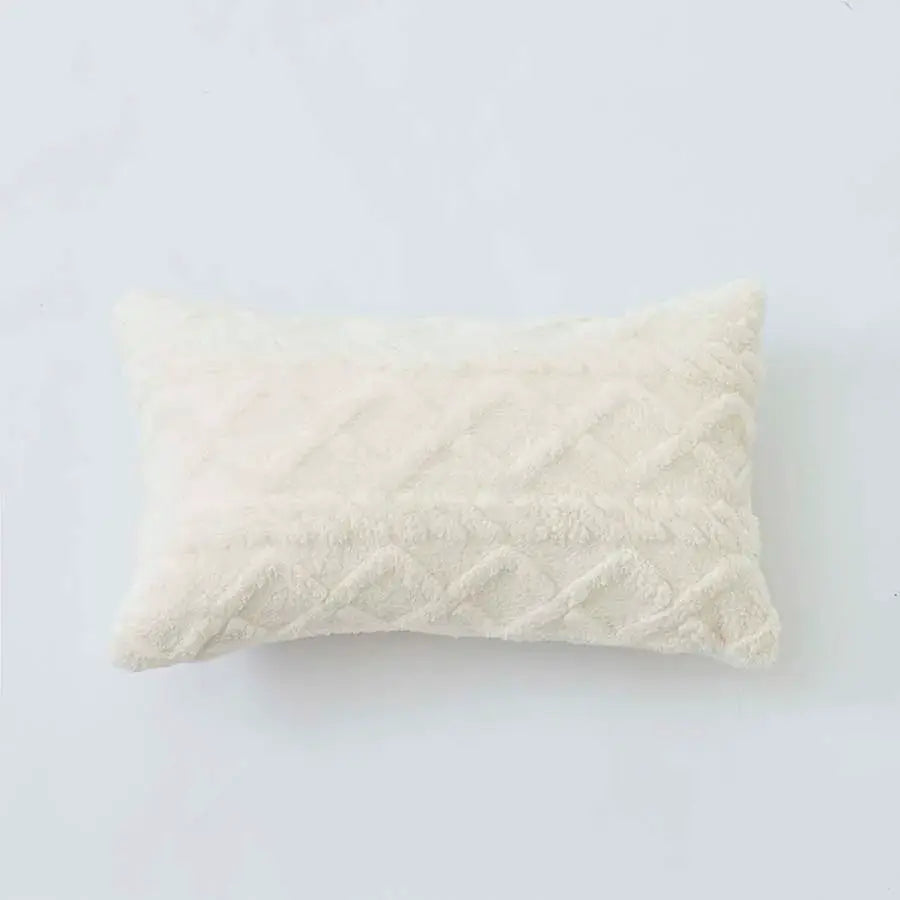 Lumbar pillow cover plush cream 30x50cm with quilted diamond texture by Simples Market