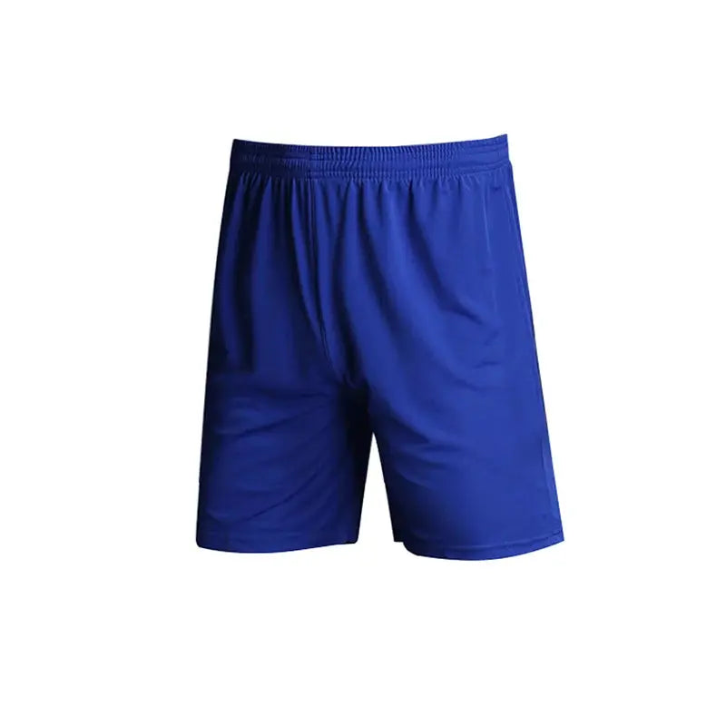 Men's blue quick-drying double-layer football running shorts, breathable.