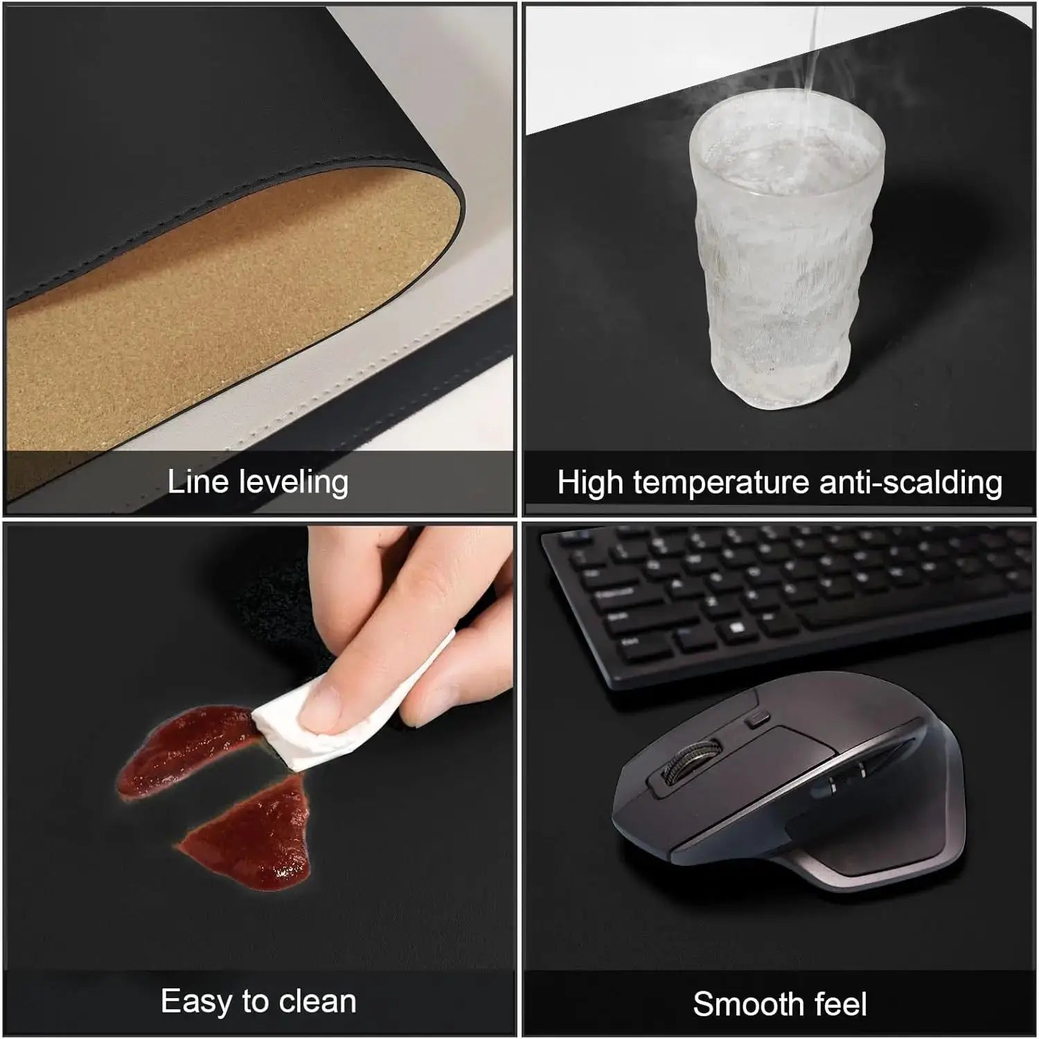 Dual Sided Desk Mat Leather Desk Pad Black Cork Desk Mat Protector Large Mouse Pad Desk Writing Pad for Office and Home