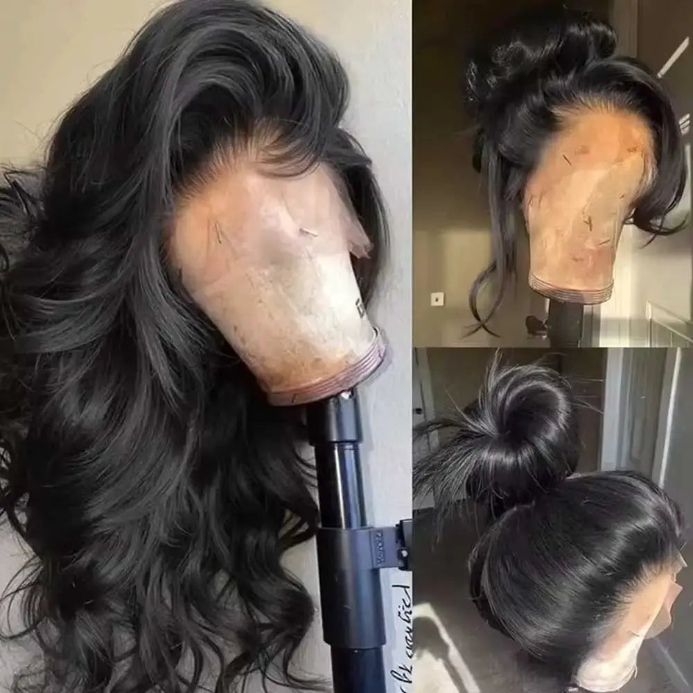 13x6 Lace Front Wigs Human Hair 250 Density HD Body Wave Lace Frontal Glueless Pre Plucked Black Wigs For Women