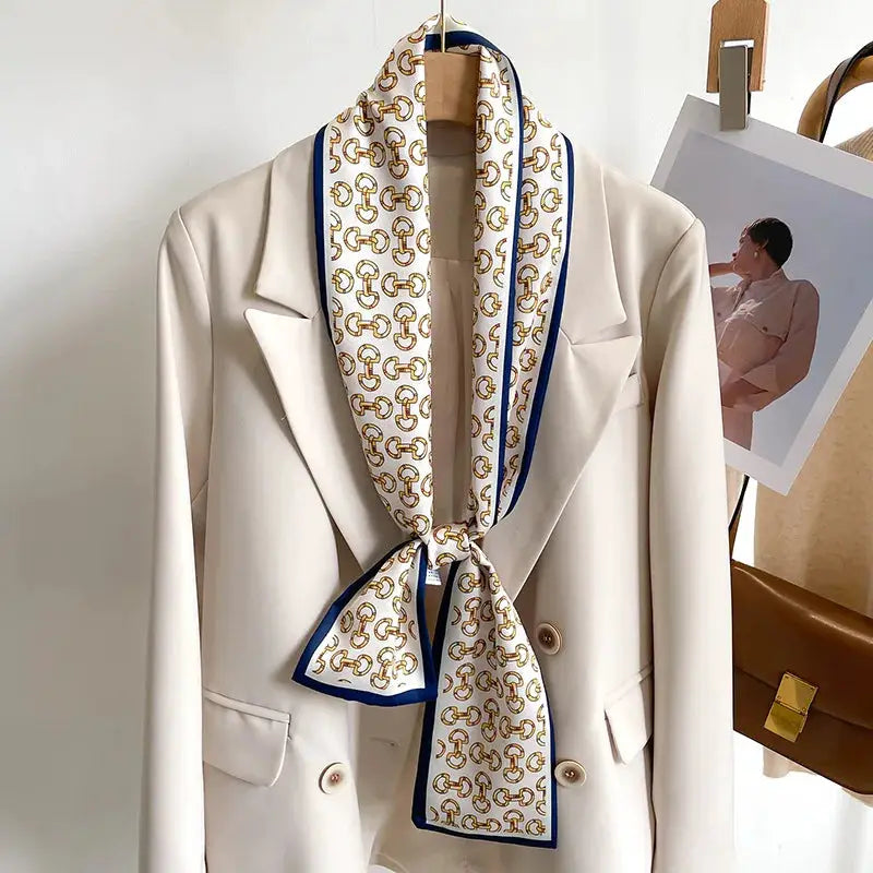 LuxeSilk Silk Feel Printed Design Scarf Versatile Long Narrow Silk Shawl For Fashionable Styles