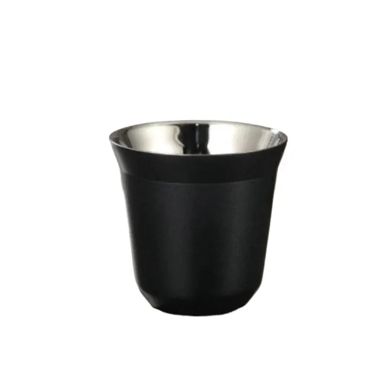 Stainless Steel Double Wall Insulated Cup 80ml Flat Bottom Capsule Coffee Cup With Inner Tank