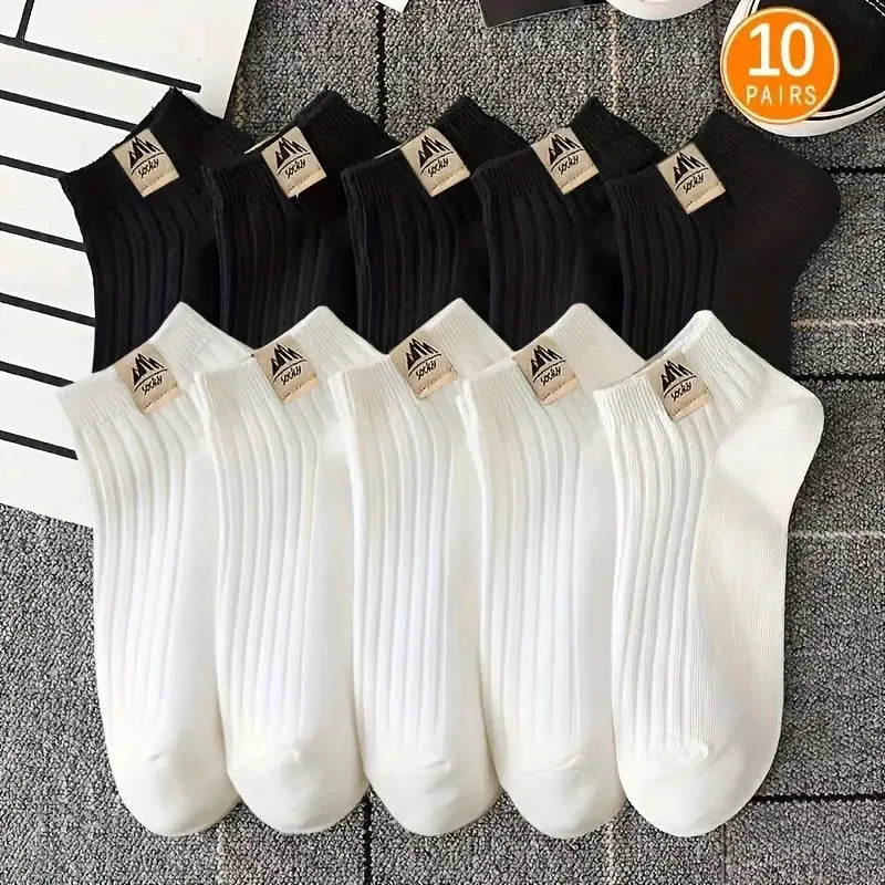 5 Or 10 Pairs Of High Quality Mens Outdoor Sports Casual Socks Black And White Soft Breathable Comfort Durability