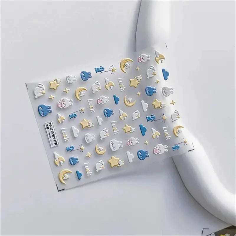 Simples Market 5D jelly nail art stickers sheet with blue jellyfish, moons and stars for self-adhesive DIY manicure