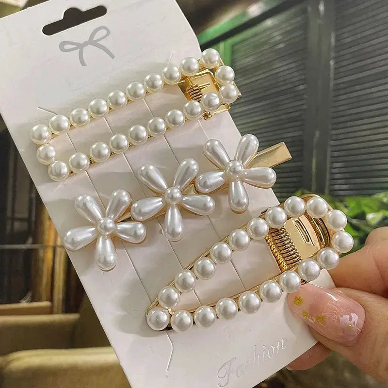 Korean Inspired Luxe Pearl Hair Clips With Geometric Alloy And Plastic Pins For Women Secure Fashion Accessory