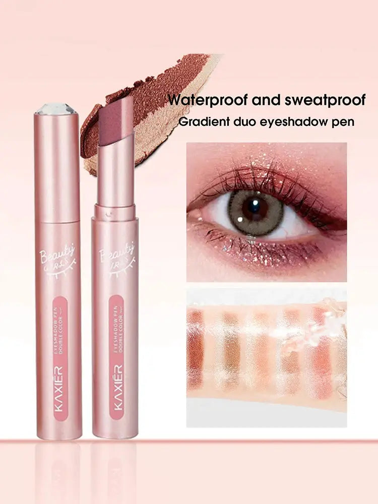Gradient Two Color Eyeshadow Pen Dual Ended Waterproof Sweat Proof Pearlescent Finishes Long Lasting Wear