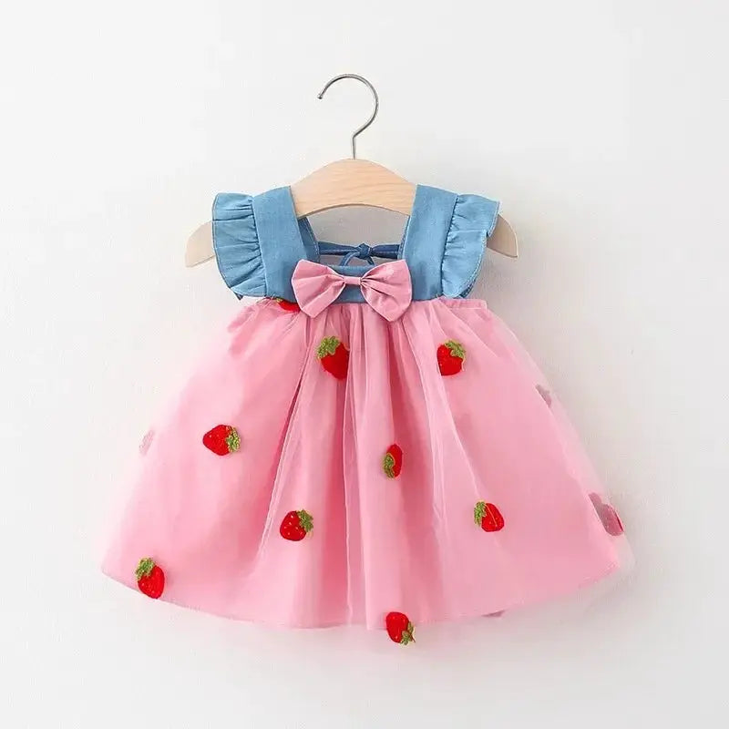 Baby Girl Dress Summer Cherry Mesh Beach Outfit 0 To 1 Years Cotton Comfortable Cute Clothes