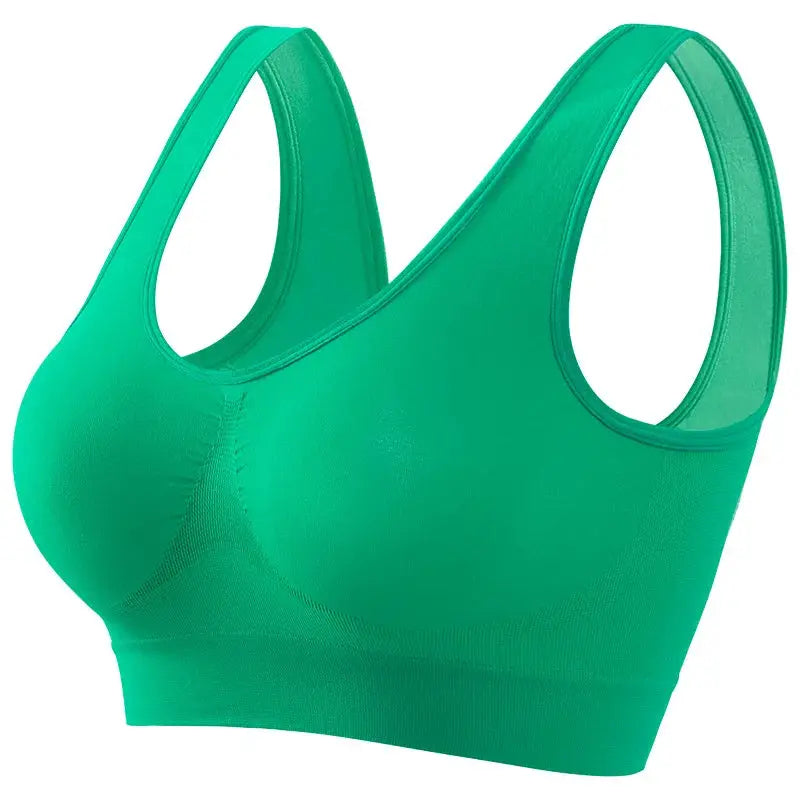 Women's green wide-strap seamless wireless bralette crop top by Simples Market