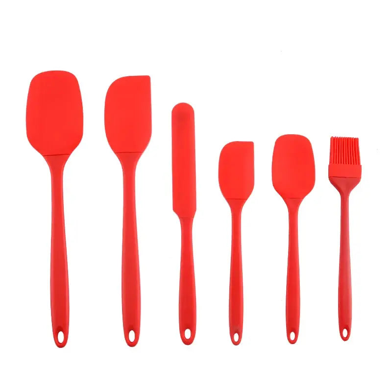 Cream Color Silicone Kitchenware Six Piece Set With Scraper Spatula And Oil Brush For Baking And Cooking