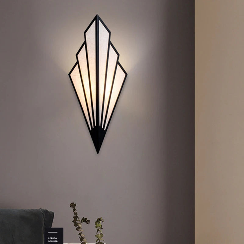 Nordic Wall Lamp, modern LED iron diamond sconce in black finish for living room or bedroom