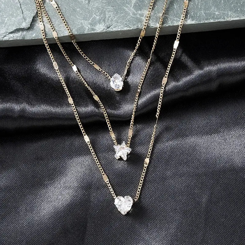 Trendy Zircon Pendant Necklace For Women Multilayer Chain Choker Fashion Jewelry Gift For Parties