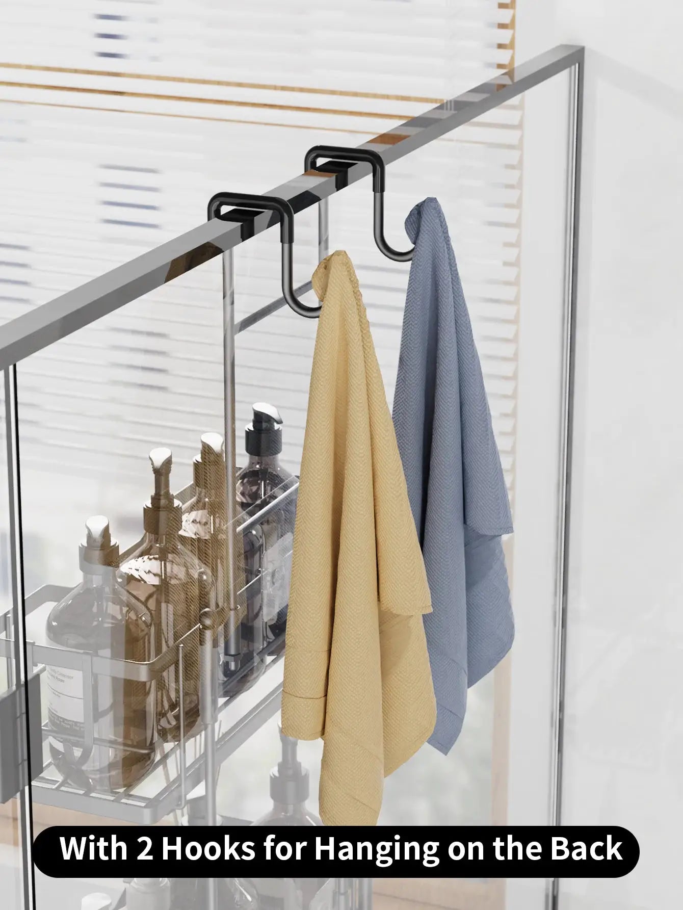 3-tier hanging shower caddy by Simples Market, black and silver with 2 soap dishes.