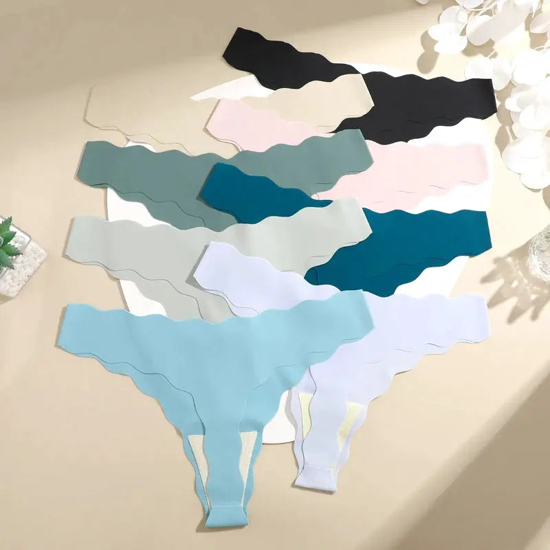 4pcs seamless women's thong underwear set in assorted colors; ultra-soft breathable low-waist G-string
