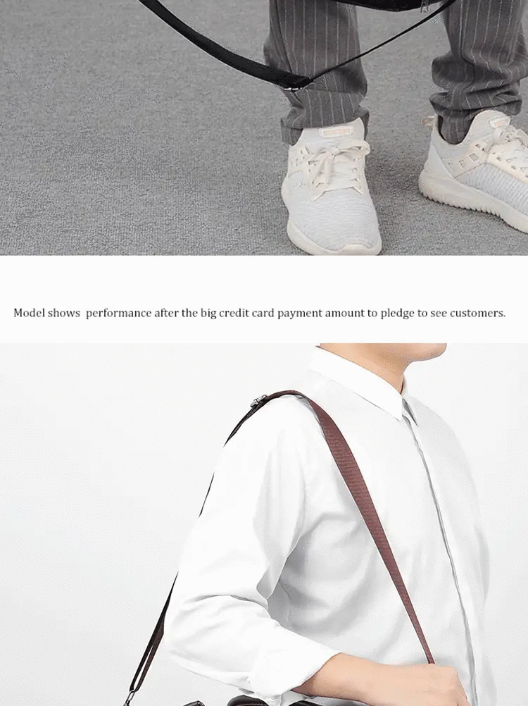 Retro New Short Trip Bag with brown strap over a white shirt.