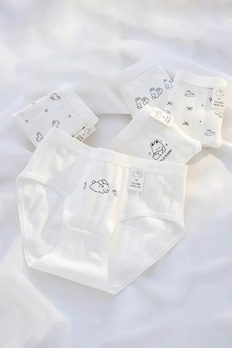 SP&CITY women's cotton seamless underwear with cute rabbit prints in white, breathable briefs set of 5 by Simples Market