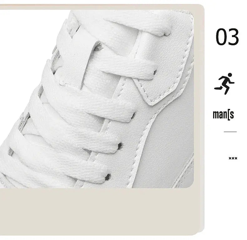 Simples Market men's white leather elevator sneakers with laces for casual wear.