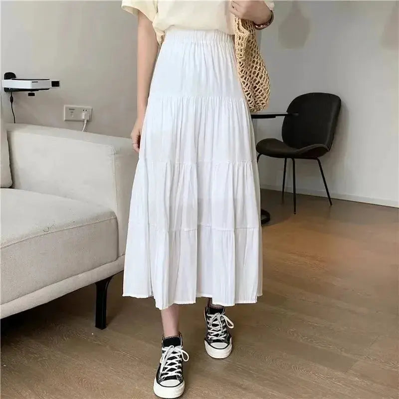 Women's High Waist A Line Pleated Skirt Lightweight Loose Fit For Summer Fashion And Solid Pattern