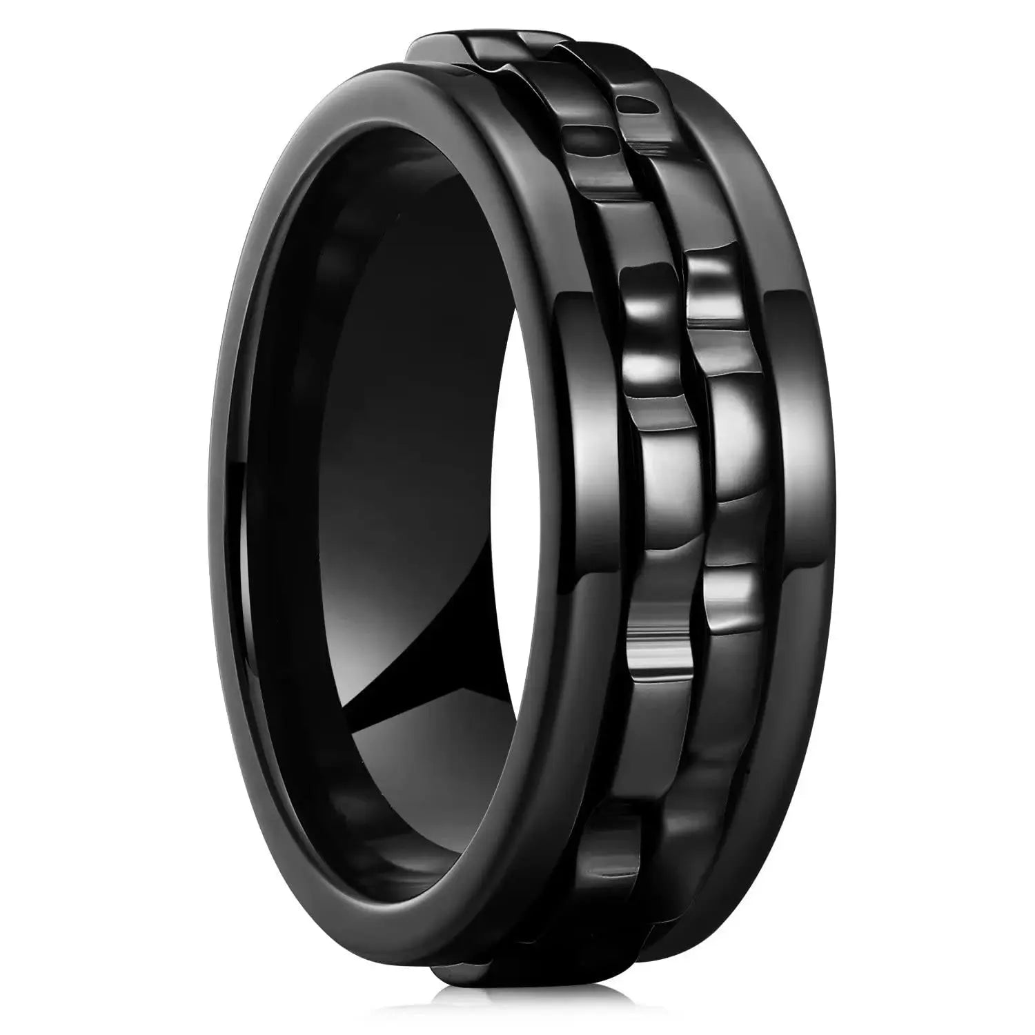 Titanium Steel Chain Spinner Ring For Men Anxiety Relief Fidget Jewelry Punk Rock Biker Wedding Party Accessory