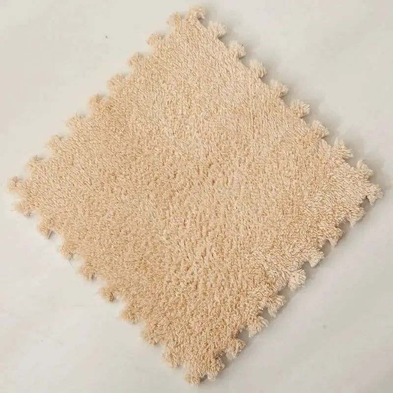 Soft plush EVA foam puzzle mat tile, beige with interlocking edges for babies, 30cm