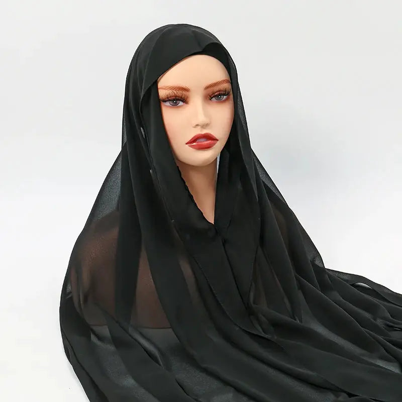 NovaVibe Instant Chiffon Hijab Magnetic Buckle Solid Color Muslim Scarf Effortless Wear