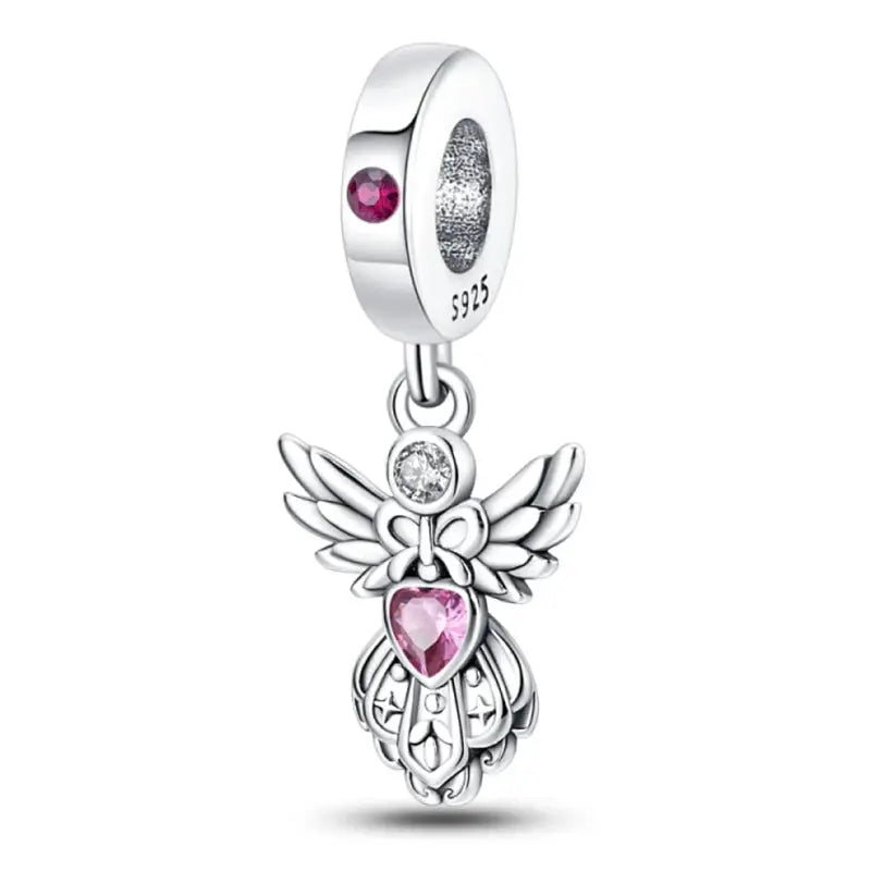 925 Silver Plated Magic Mirror Perfume Princess Angel Pink Charms Beads Fit Pandach 925 Bracelet Fine DIY Jewelry
